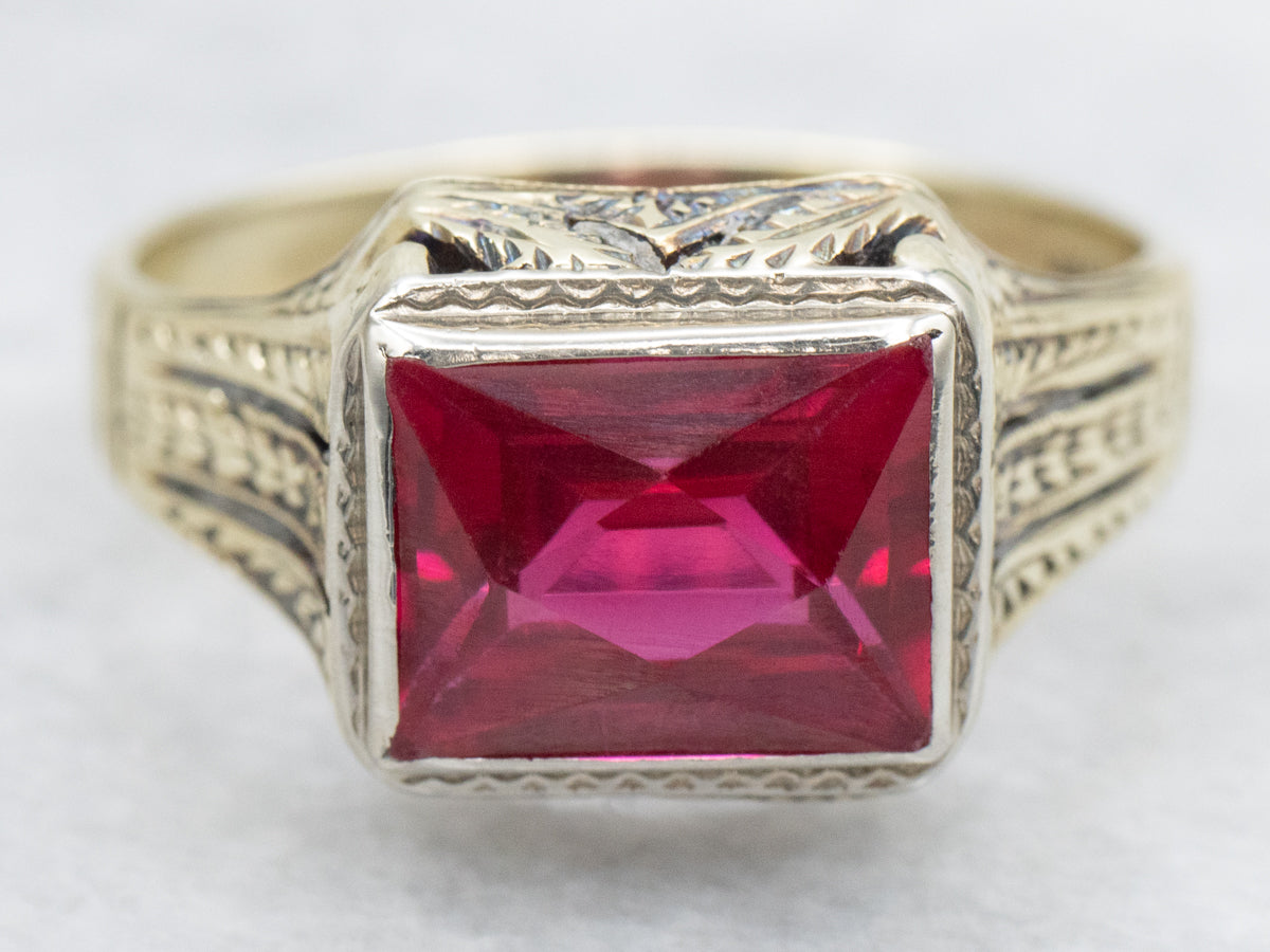 Art Deco Synthetic Ruby Men's Ring