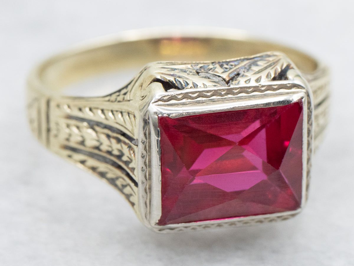 Art Deco Synthetic Ruby Men's Ring - Market Square Jewelers