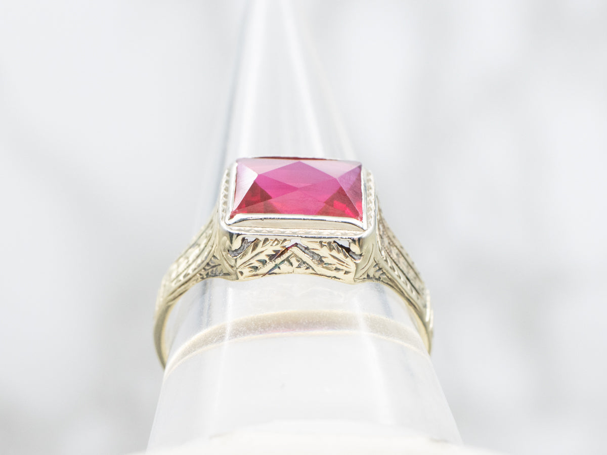 Art Deco Synthetic Ruby Men's Ring