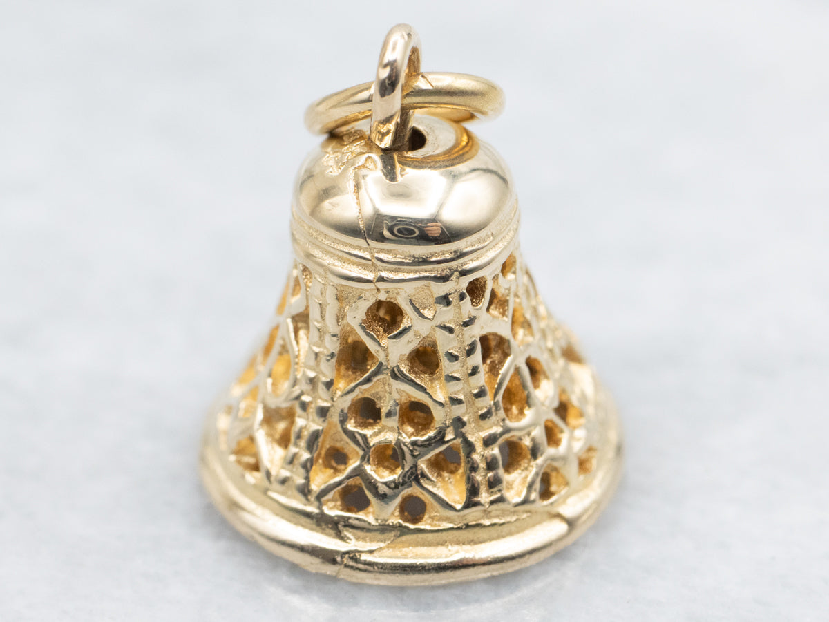 Gold Filigree Ringing Bell Charm