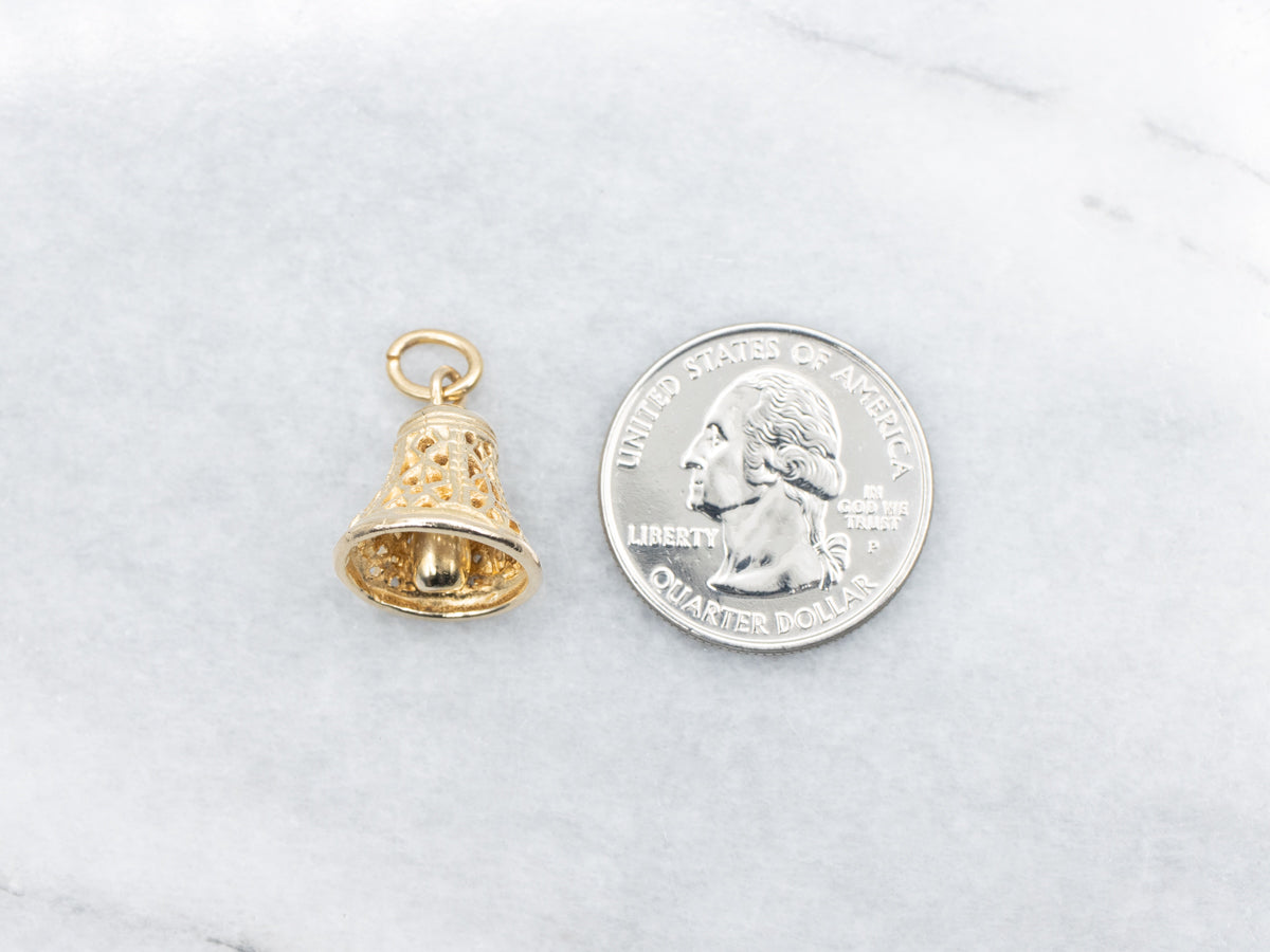 Gold Filigree Ringing Bell Charm