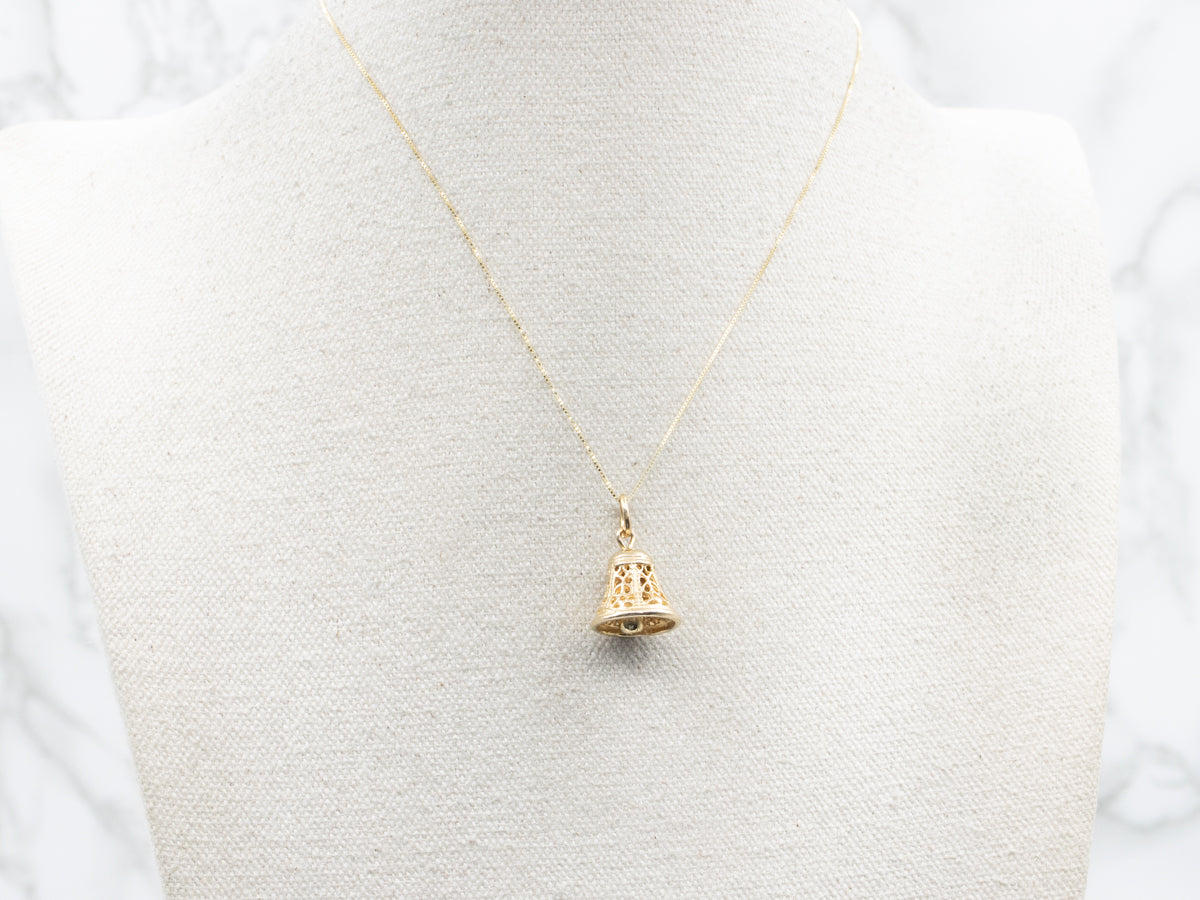 Gold Filigree Ringing Bell Charm