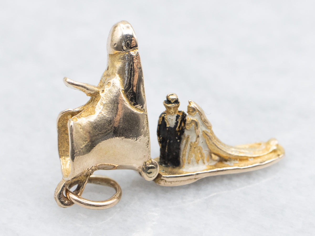 Vintage Gold and Enamel Bride and Groom Charm