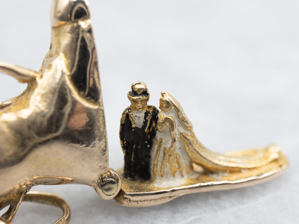 Vintage Gold and Enamel Bride and Groom Charm
