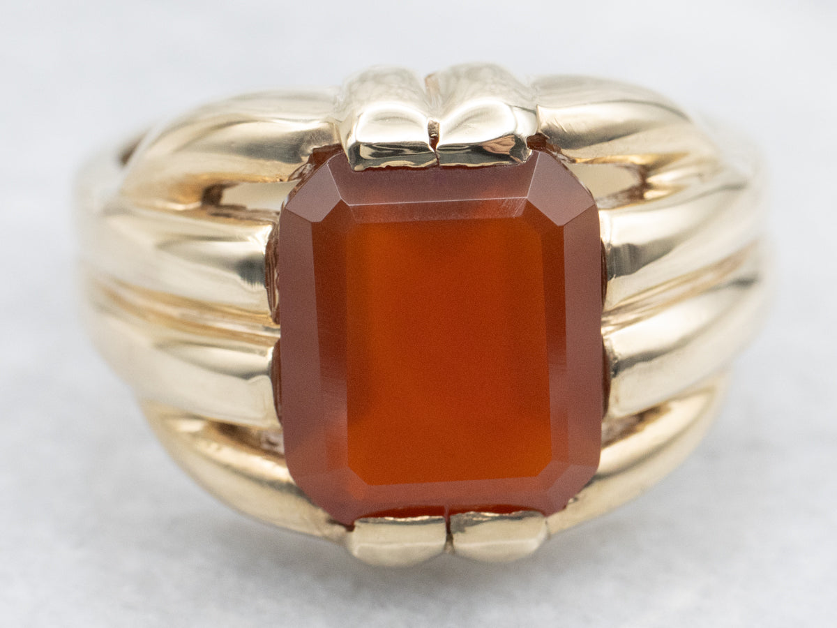 Men's Vintage Gold Carnelian Statement Ring