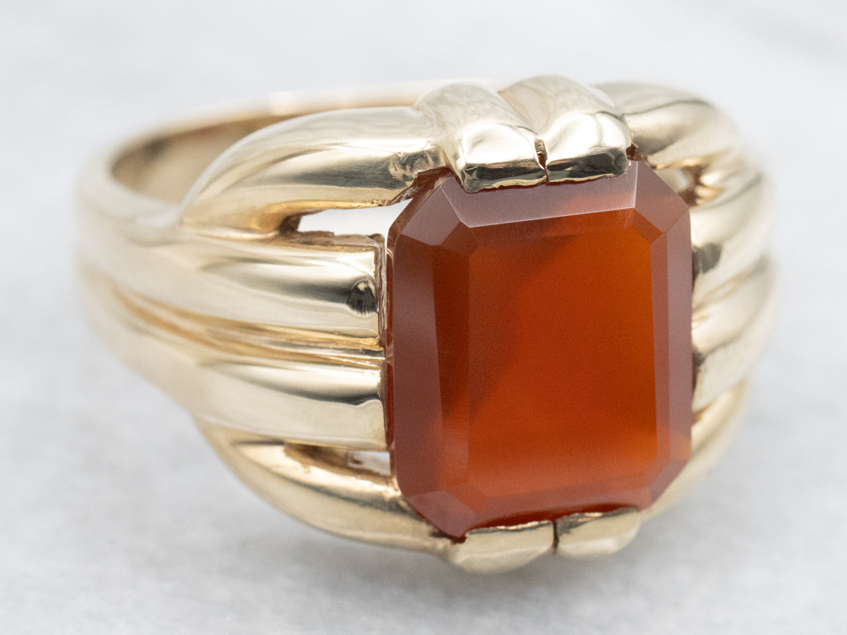Men's Vintage Gold Carnelian Statement Ring