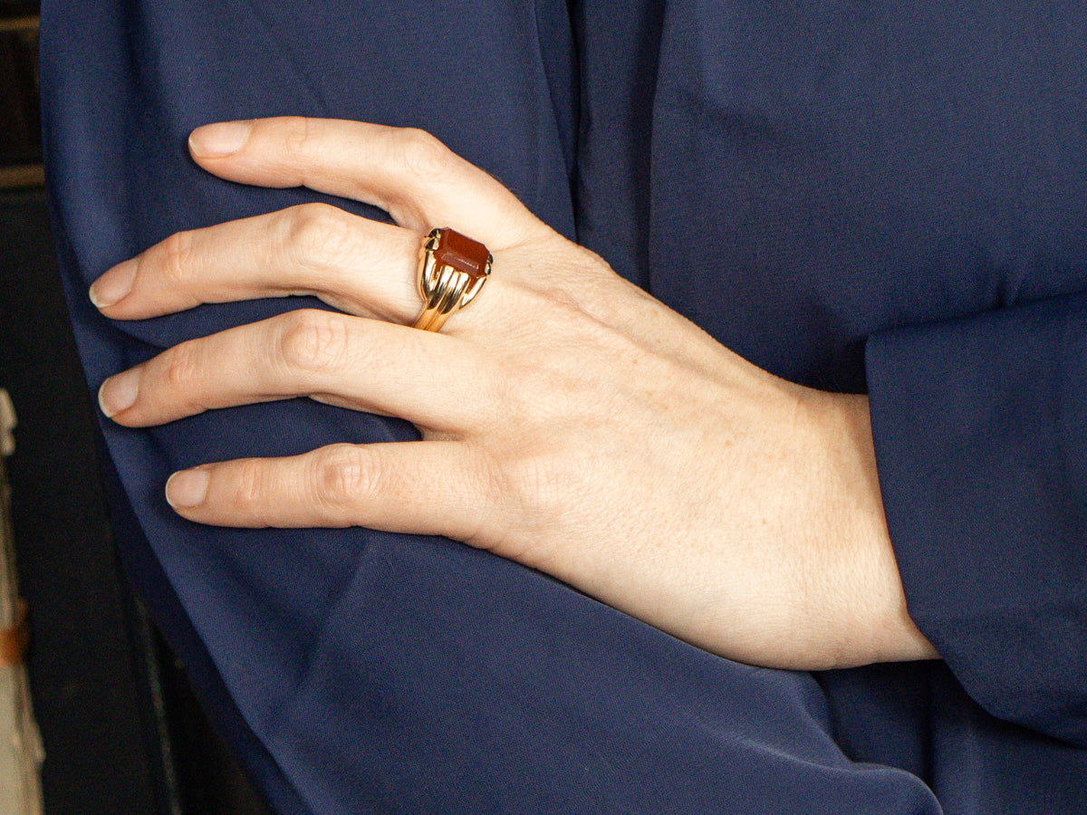 Men's Vintage Gold Carnelian Statement Ring