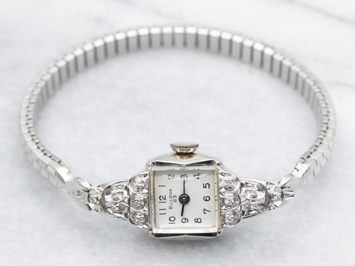 Vintage Diamond and Gold Bulova Ladies Wrist Watch