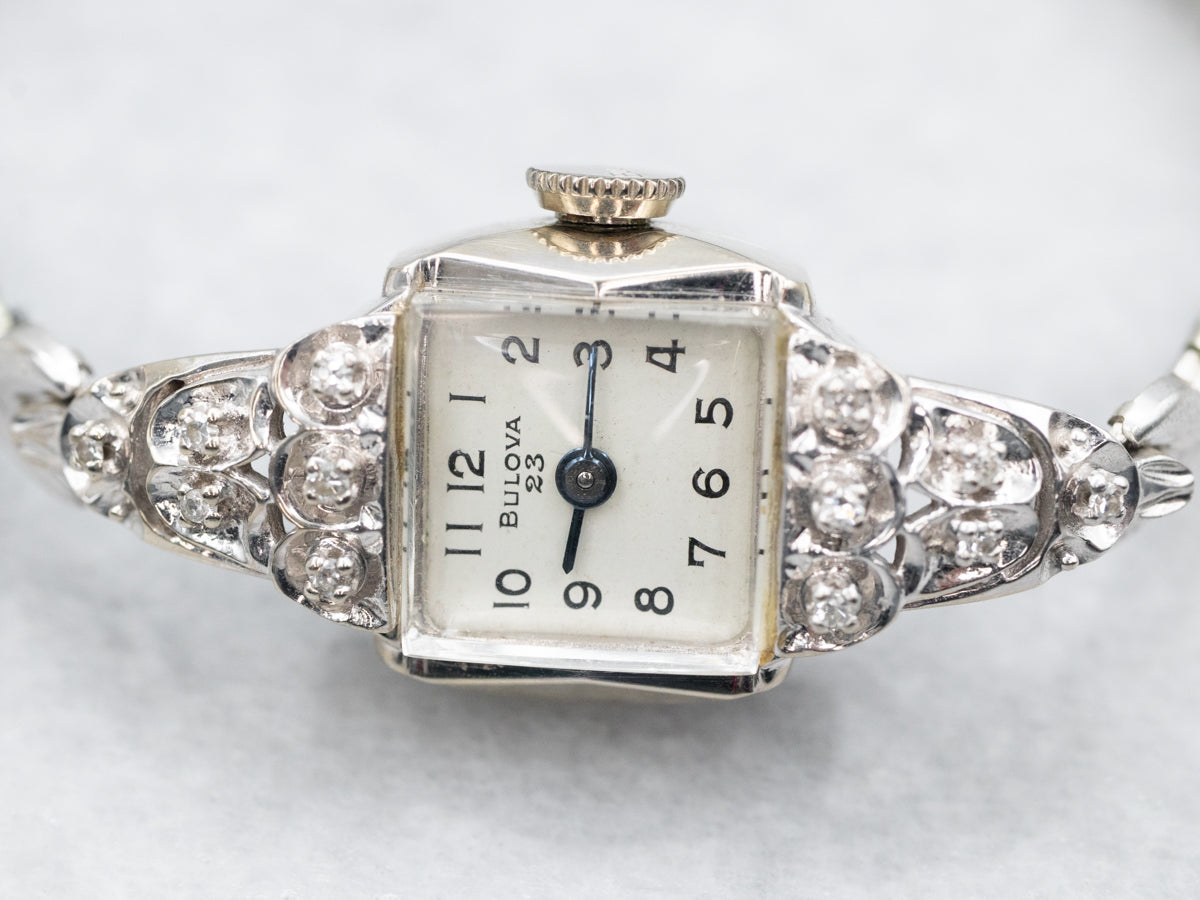 Vintage Diamond and Gold Bulova Ladies Wrist Watch