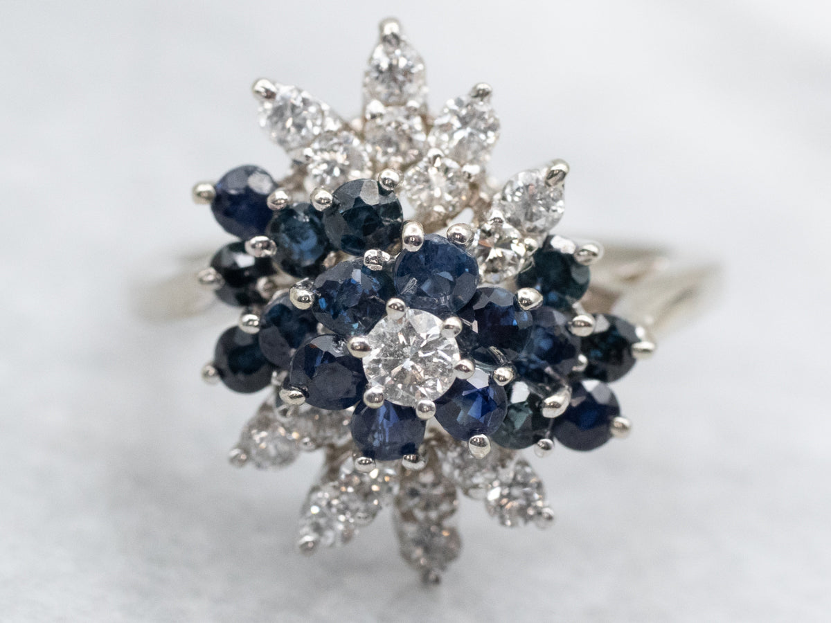 Sapphire and Diamond Cluster Ring