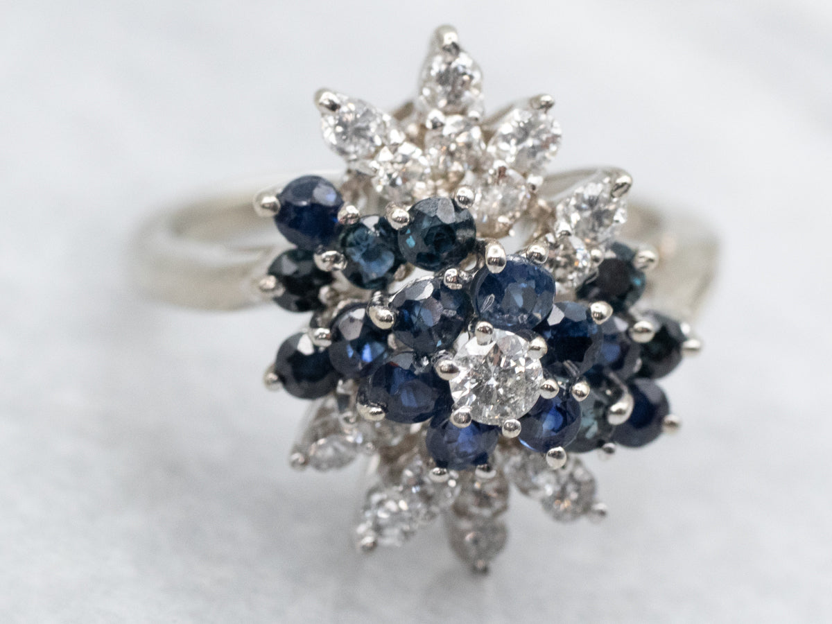 Sapphire and Diamond Cluster Ring