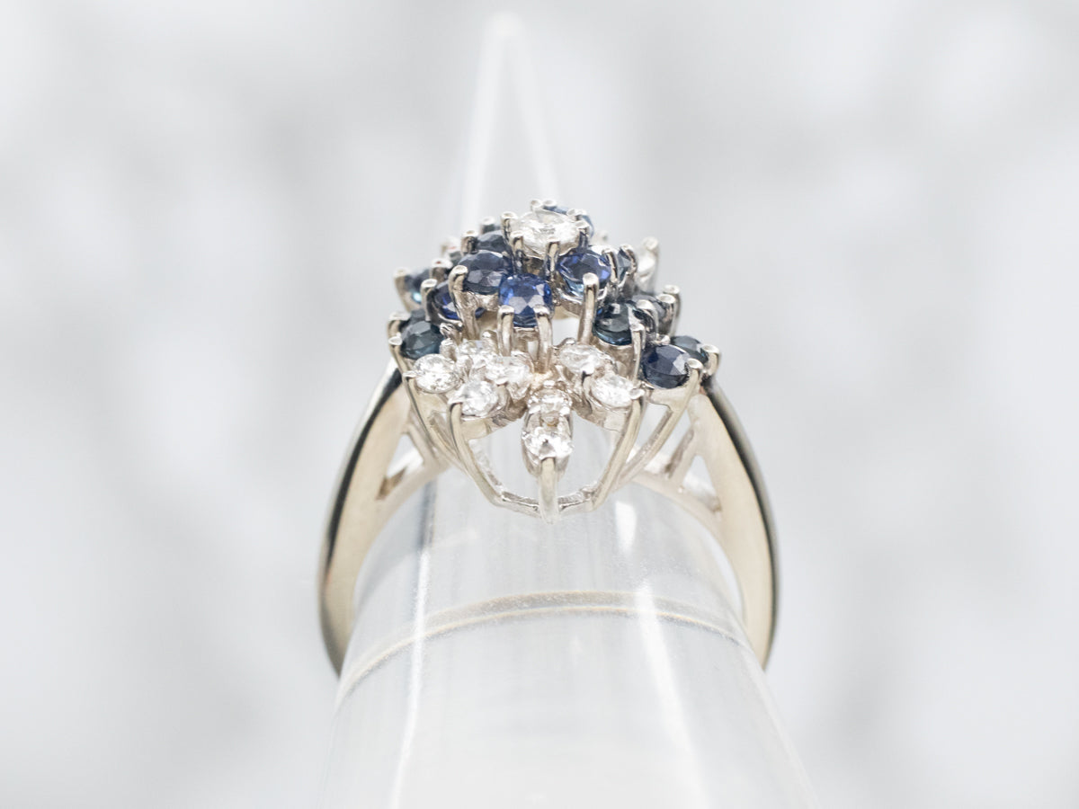 Sapphire and Diamond Cluster Ring