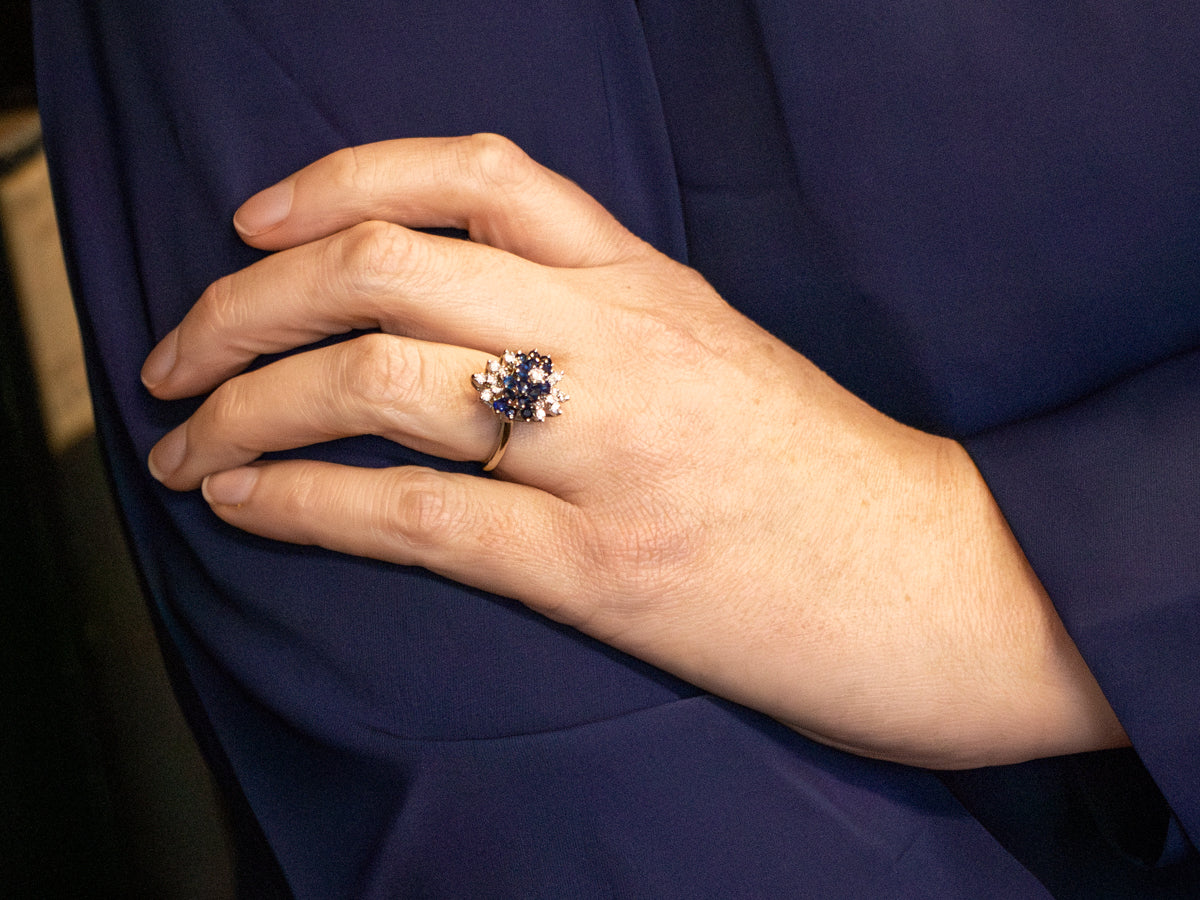 Sapphire and Diamond Cluster Ring