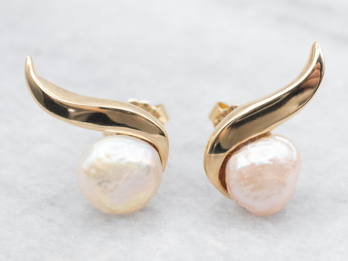 Freshwater Pearl and Gold Stud Earrings