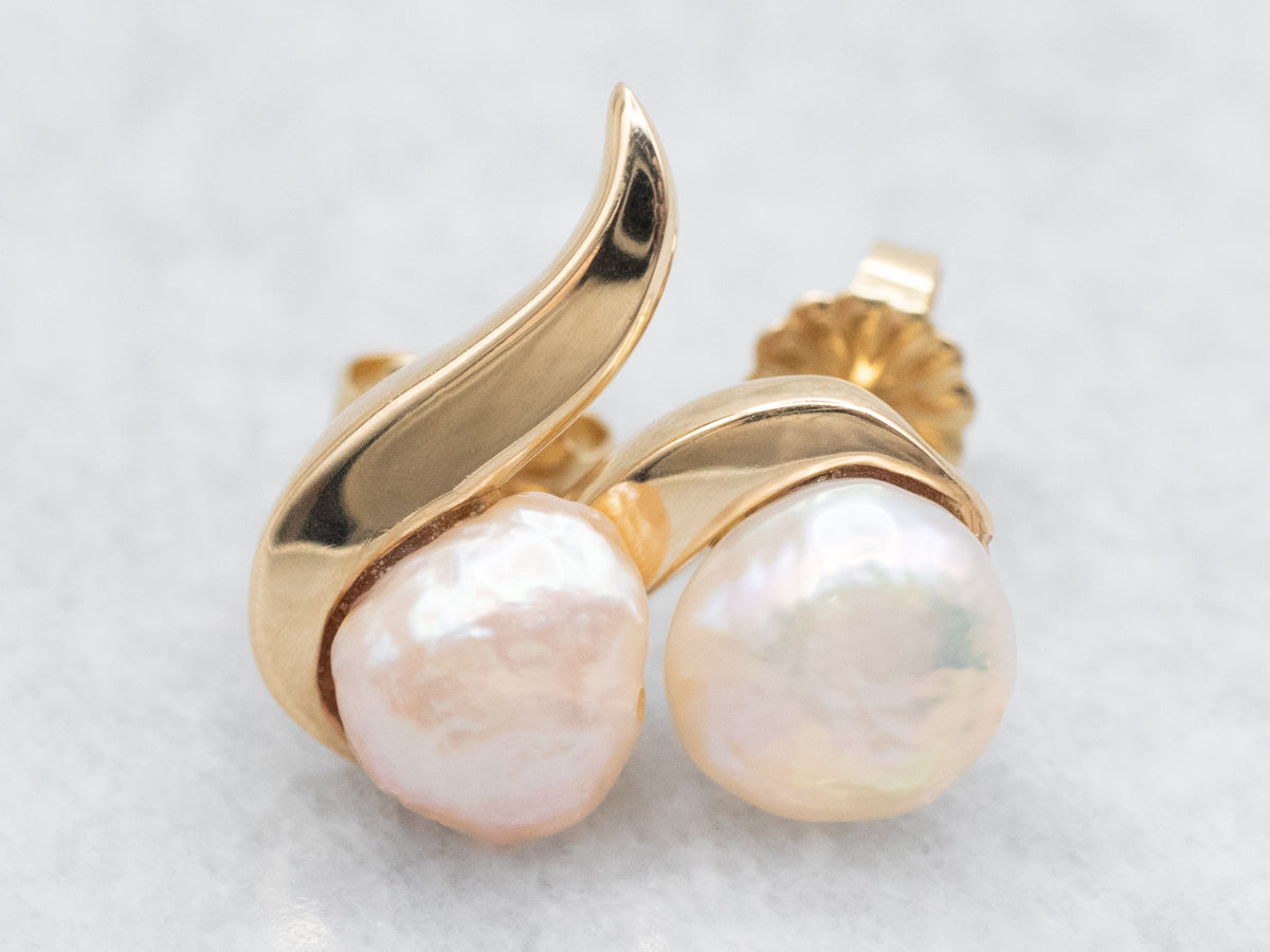 Freshwater Pearl and Gold Stud Earrings