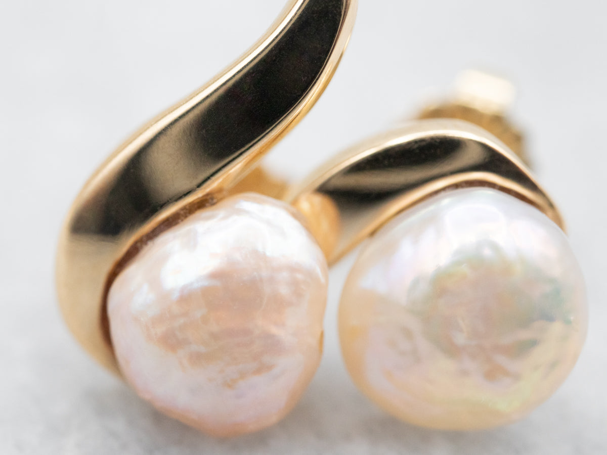 Freshwater Pearl and Gold Stud Earrings