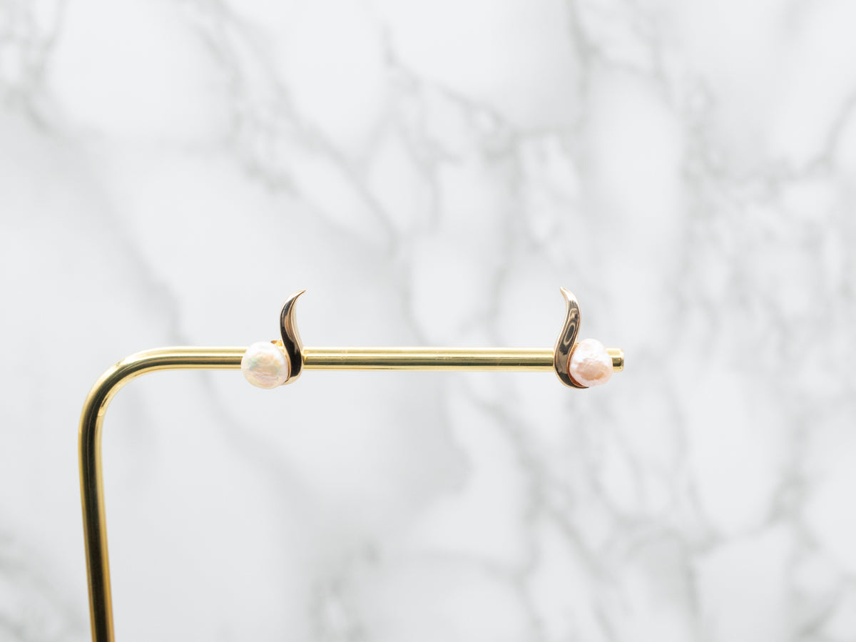 Freshwater Pearl and Gold Stud Earrings