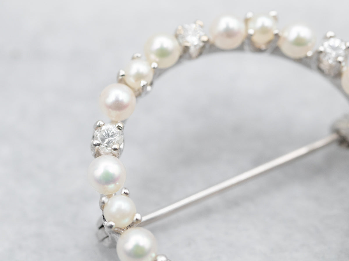 Elegant Vintage Saltwater Pearl and Diamond Circle Pin