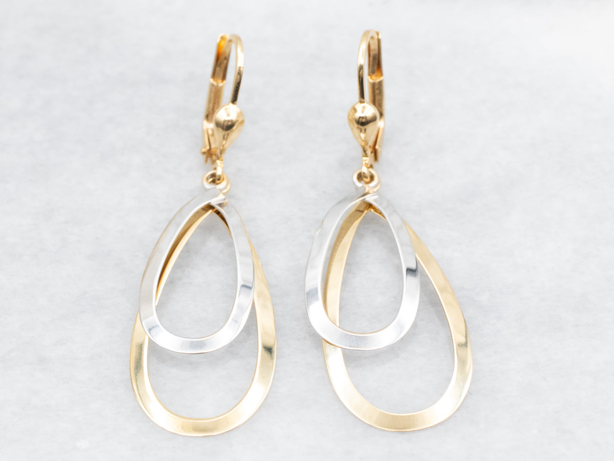 Gold Teardrop Dangle Earrings – Filigree Oval, Lightweight, 2 5/8" Long, Hook Closure