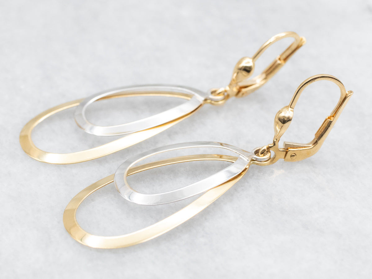 Two Tone Gold Open Teardrop Drop Earrings