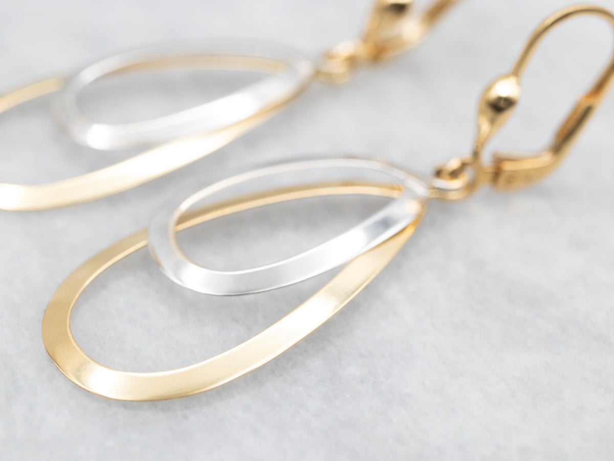 Two Tone Gold Open Teardrop Drop Earrings