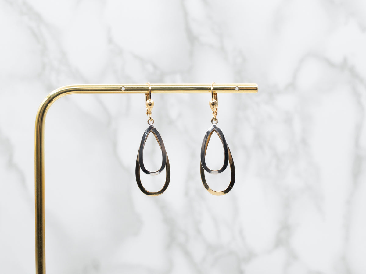 Two Tone Gold Open Teardrop Drop Earrings