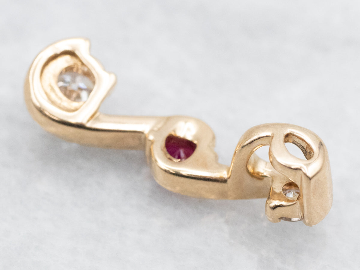 Scrolling Gold Ruby and Diamond Pendant