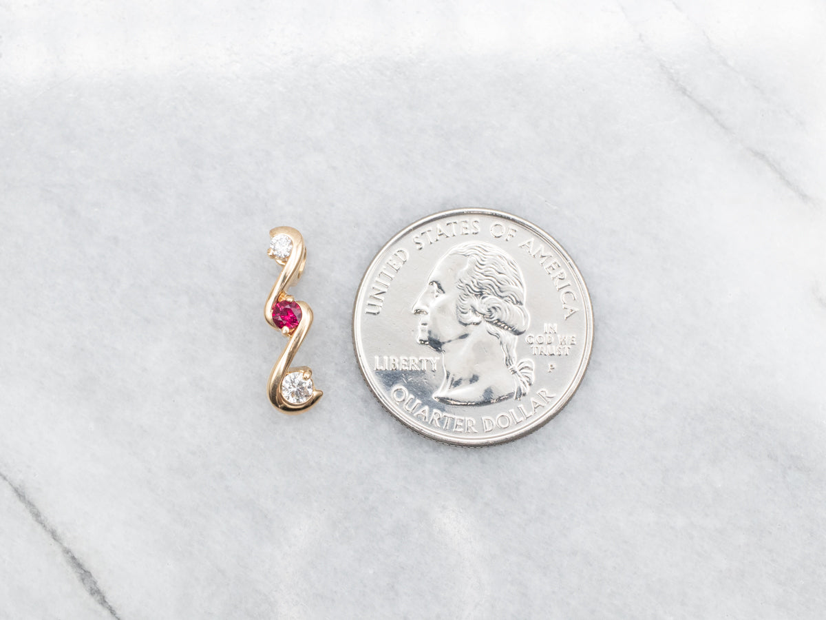 Scrolling Gold Ruby and Diamond Pendant
