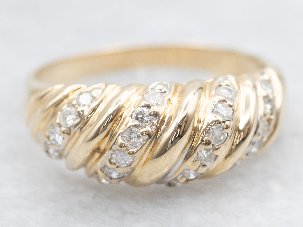 Twisting Gold and Diamond Shrimp Band