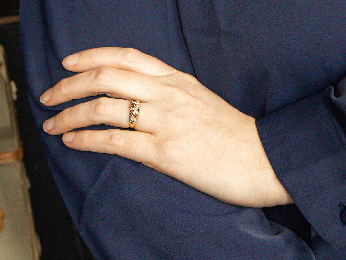 Twisting Gold and Diamond Shrimp Band