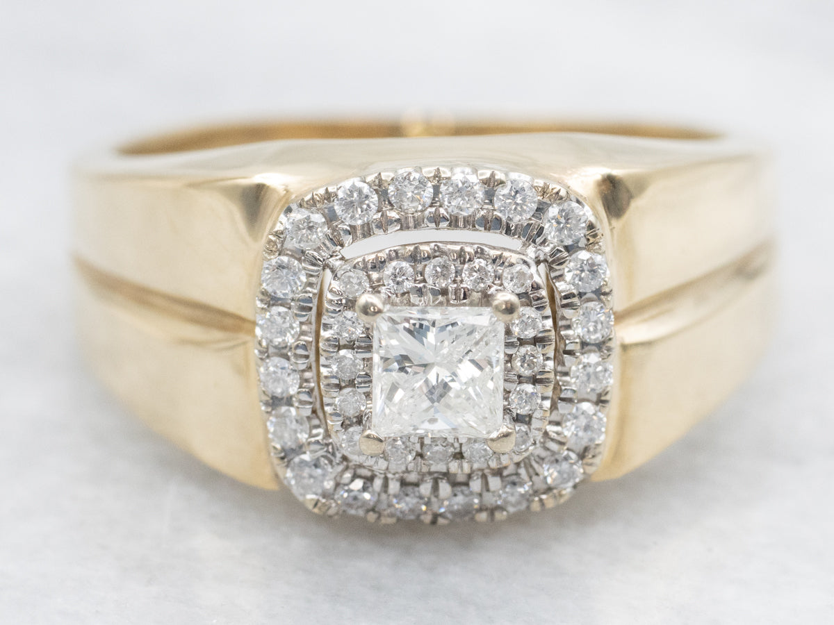 Men's Square Cut Diamond Halo Engagement Ring