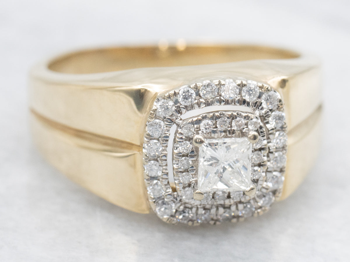 Men's Square Cut Diamond Halo Engagement Ring