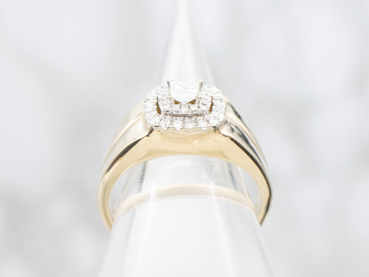 Men's Square Cut Diamond Halo Engagement Ring