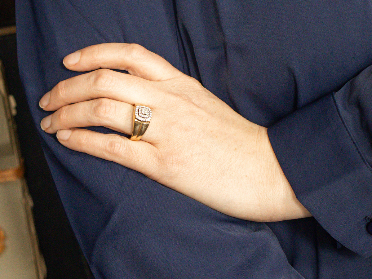 Men's Square Cut Diamond Halo Engagement Ring