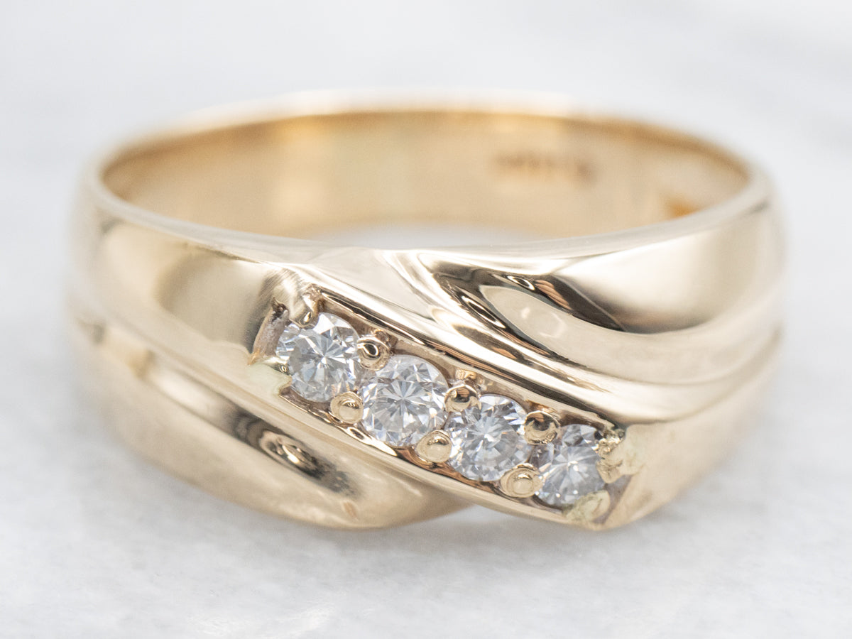 Gold and Diamond Diagonal Lined Band