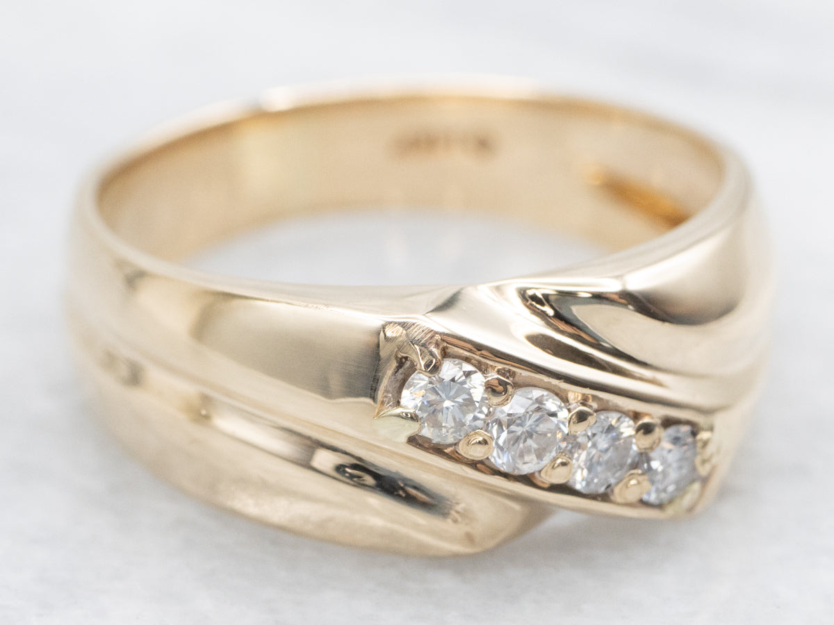 Gold and Diamond Diagonal Lined Band