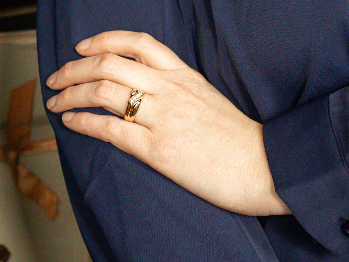 Gold and Diamond Diagonal Lined Band