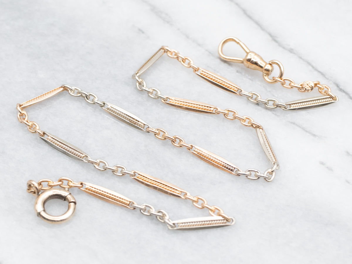 Retro Era Two Tone Gold Pocket Watch Chain