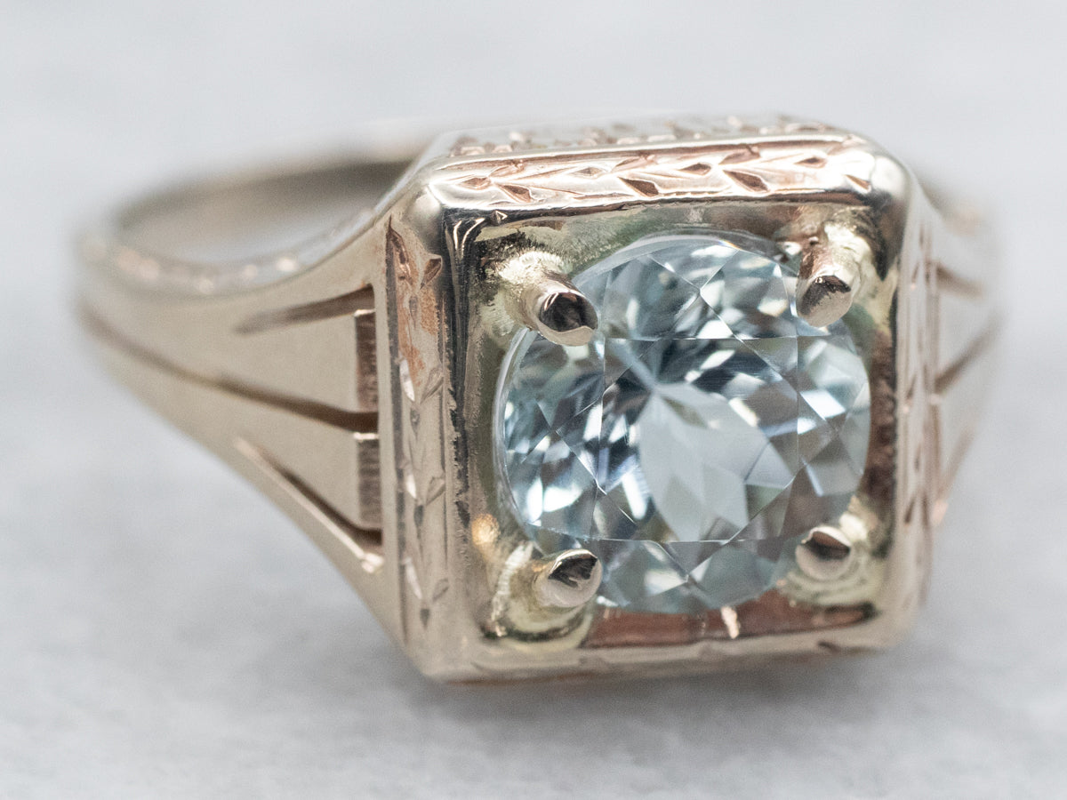 Late Art Deco Aquamarine Solitaire Ring