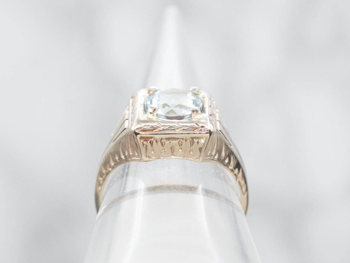 Late Art Deco Aquamarine Solitaire Ring