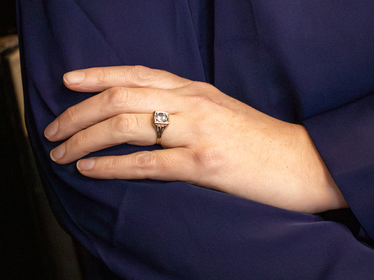 Late Art Deco Aquamarine Solitaire Ring