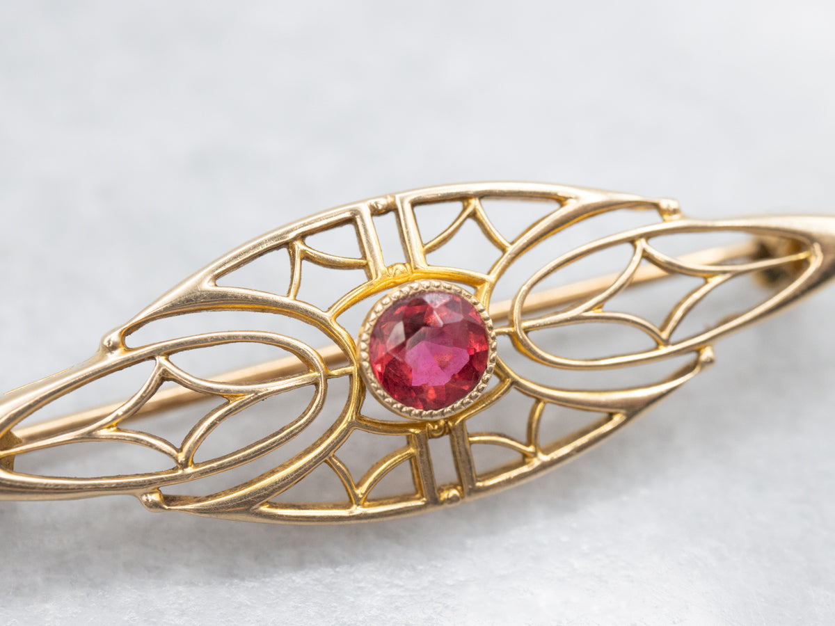 Antique Gold Ruby Doublet Filigree Brooch