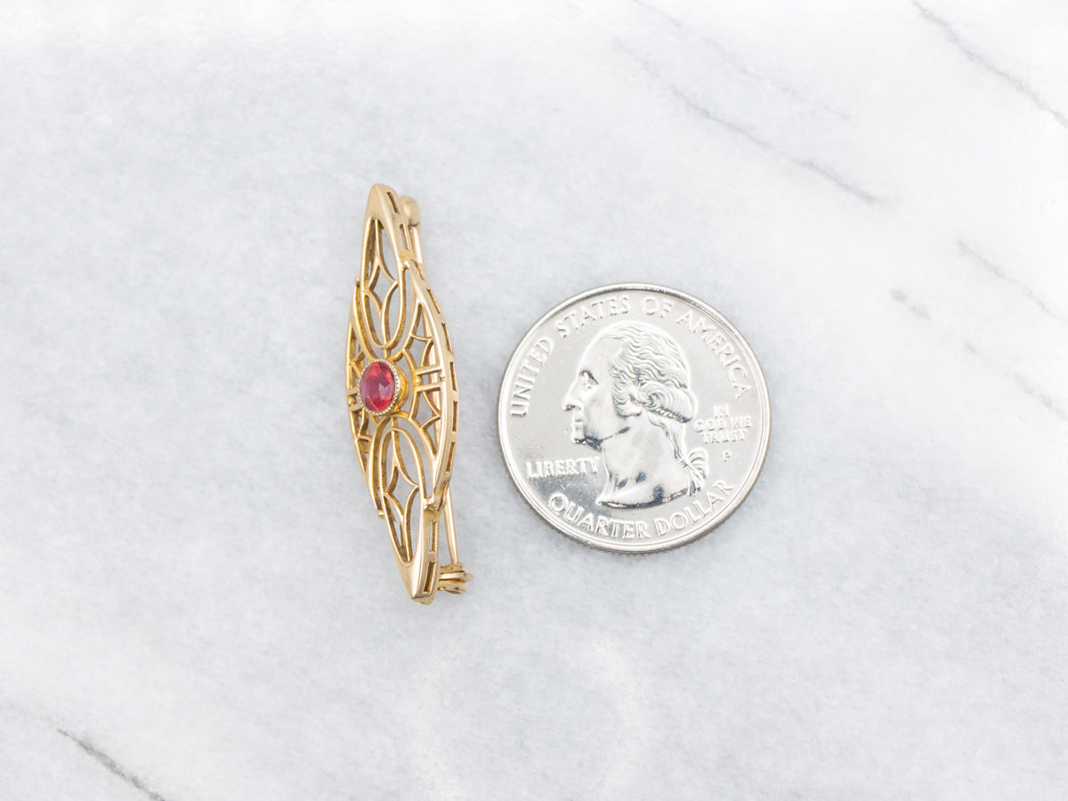 Antique Gold Ruby Doublet Filigree Brooch