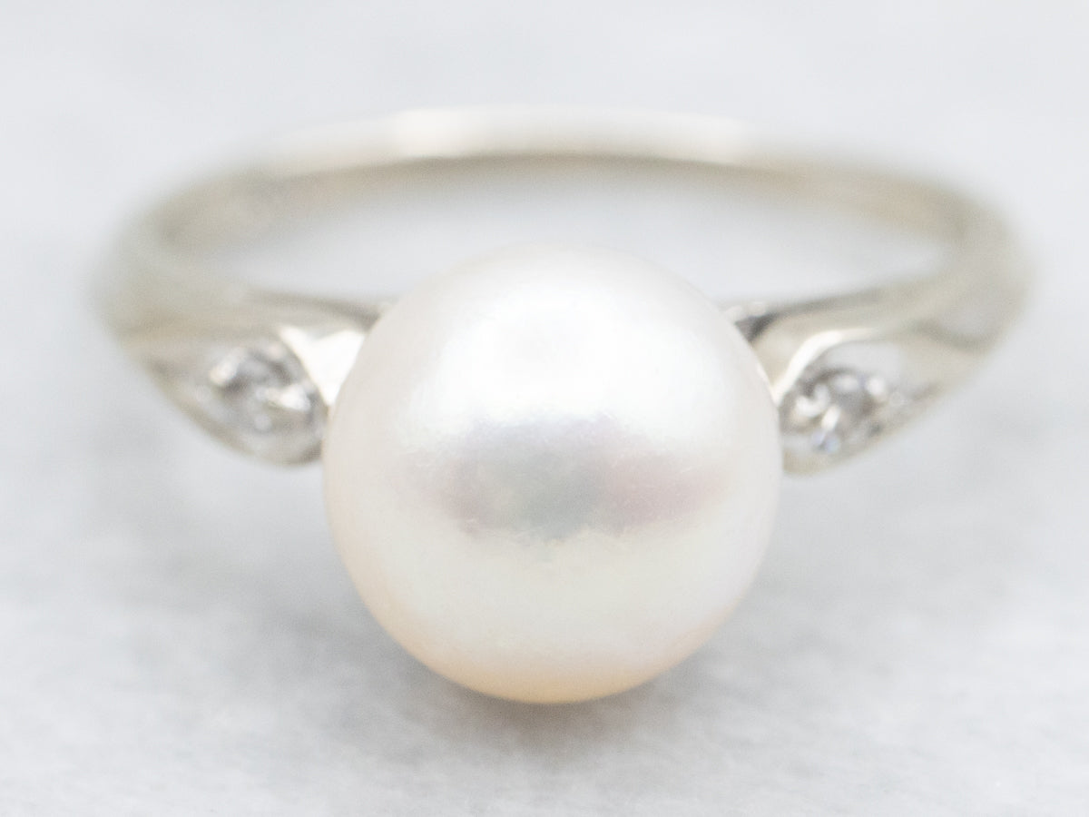 White Gold Pearl and Diamond Ring