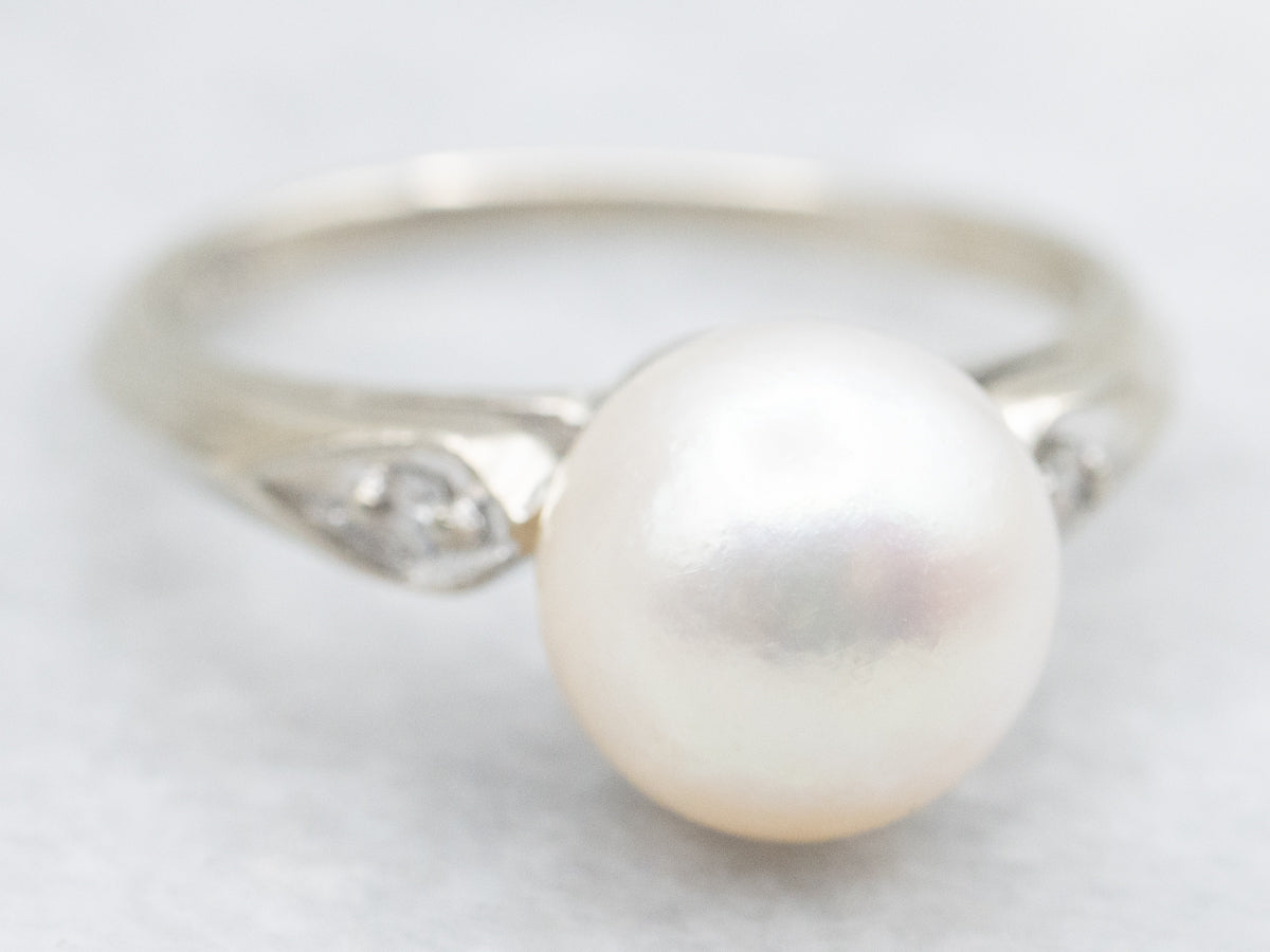 White Gold Pearl and Diamond Ring