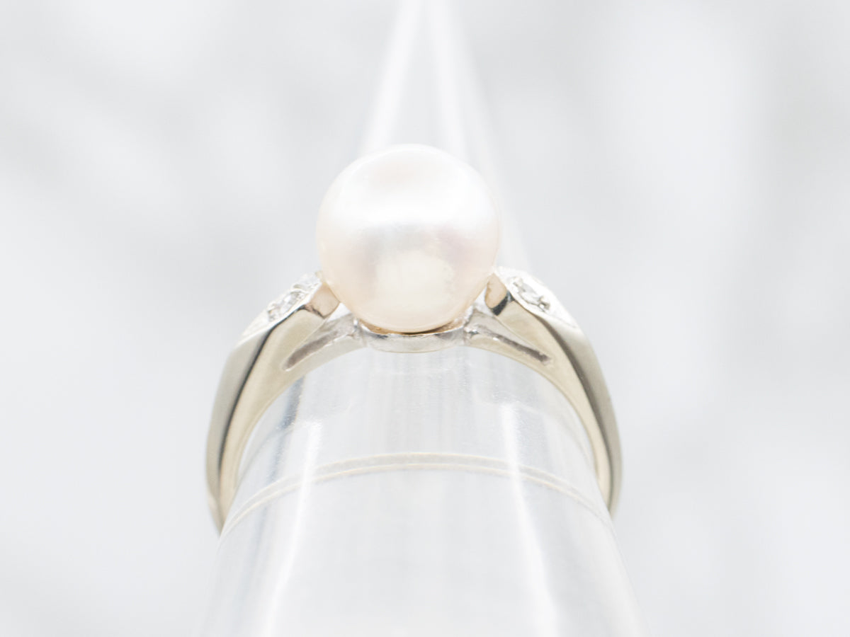 White Gold Pearl and Diamond Ring