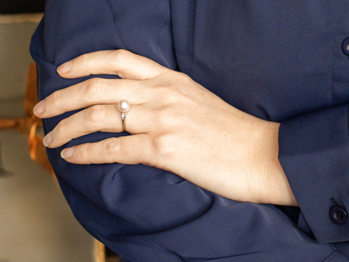 White Gold Pearl and Diamond Ring