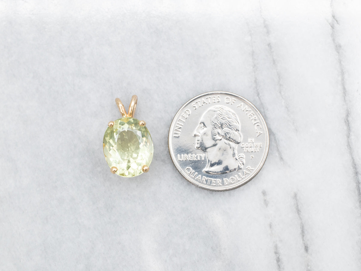 Lemon Lime-Green Beryl Solitaire Pendant