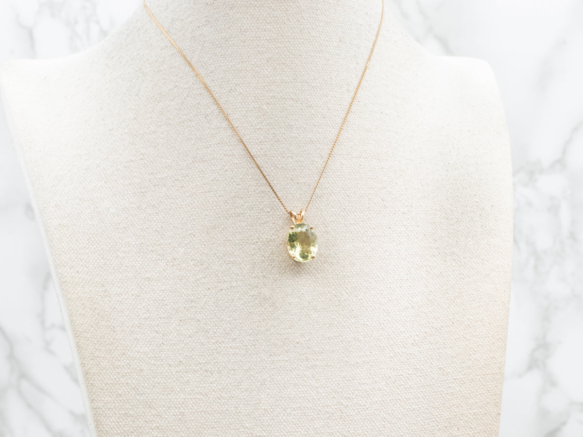 Lemon Lime-Green Beryl Solitaire Pendant