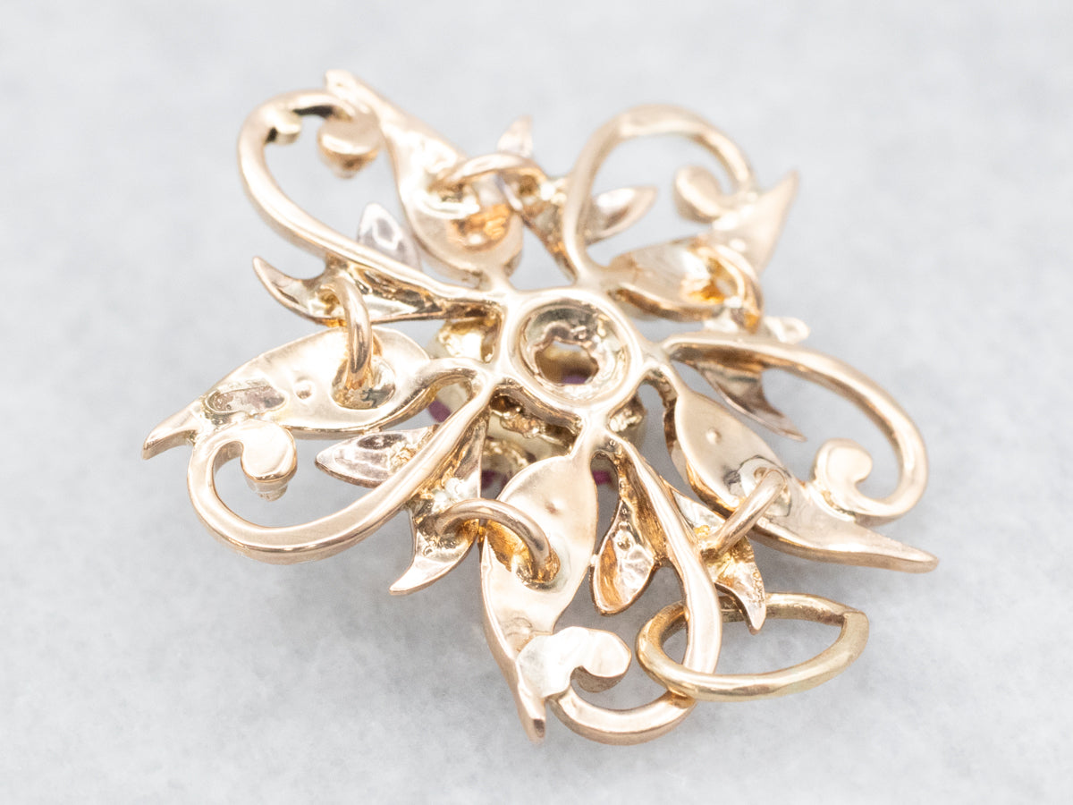 Mix Era Diamond Ruby and Pearl Flower Pendant